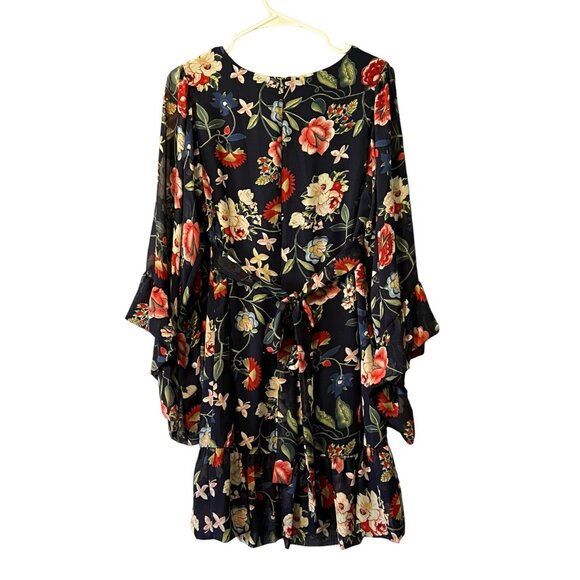 Betsy Johnson Mini Dress Floral Print Long Bell Sleeves Size 8 City Cottagecore - Picture 2 of 16